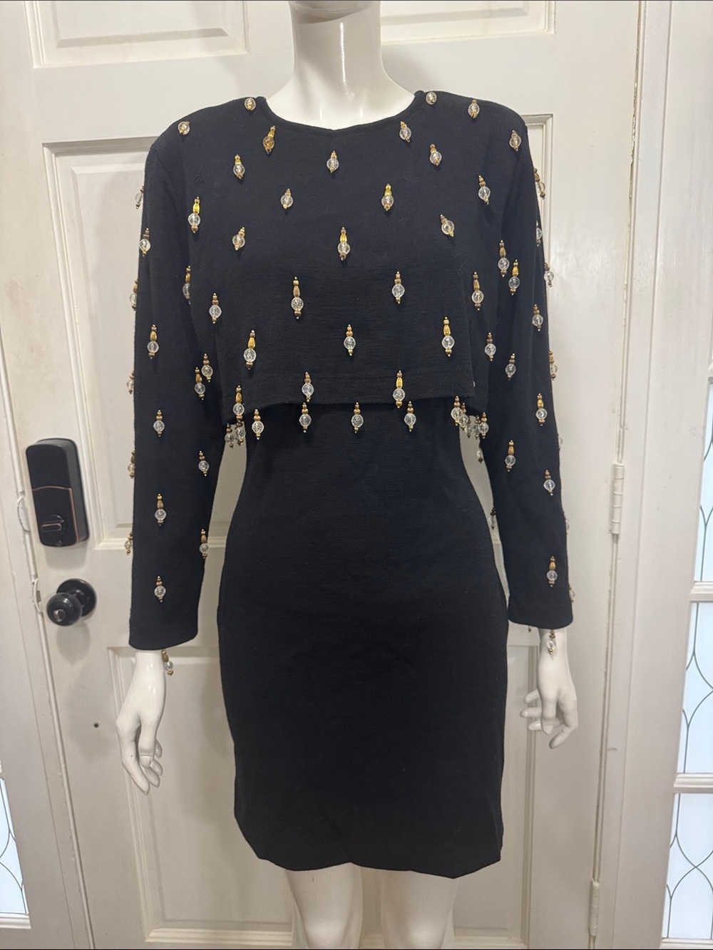 Andrea Jovine Vintage Black Wool Sweater with Gold & Silver Accent Size Large